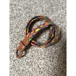 Vintage Leather Belt Argentina Rainbow Braided Multi-Color Woven Sm-M Colorful